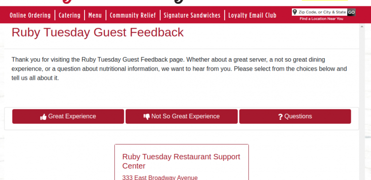 Ruby Tuesday Guest Survey